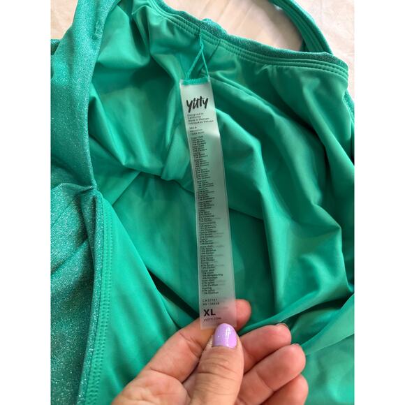 Yitty Fabletics green shimmer Shaping Swim Luxe Twist Plunge One Piece size XL - Picture 7 of 8